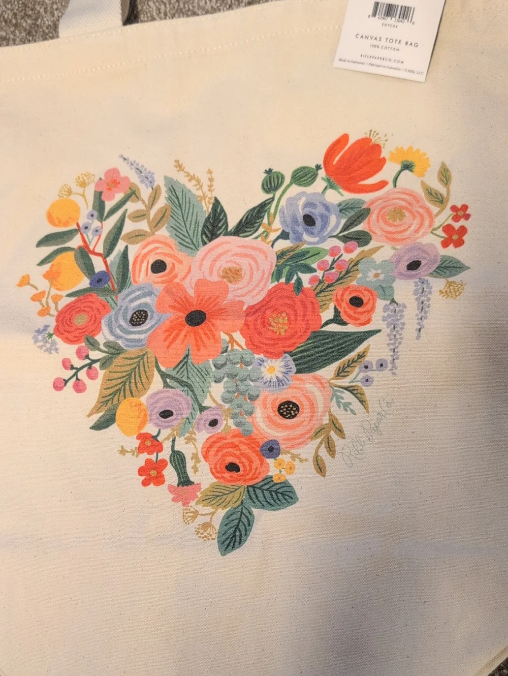 NWT Rifle Paper Co. Heart Canvas Tote - Picture 4 of 7